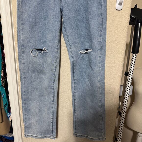 Patch Pockets Jeans blue denim distressed Y2K womens 26 cropped straight - Picture 5 of 7